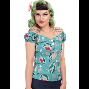 NWT Collectif Mainline Dolores Mermaid Print Top